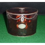 A simulated tortoiseshell silver mounted tin caddy