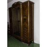 A large French robe with mirror centre door, side doors with marquetry inlaid panels. 8ft 2inches