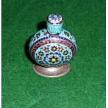 A silver enameled scent bottle