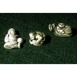 Three ivory signed netsuke