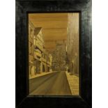 A marquetry picture of Westburgh Street, Chester. Image size 54cm x 33cm