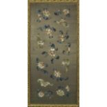 A large framed Chinese embroidered silk panel of butterflies and flowers