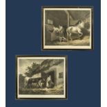 Two framed prints depicting rural scenes with horses