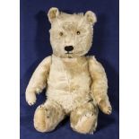 Pre war 1930's Chiltern blond mohair much loved teddy bear, hand painted eyes, rexine paws and pads