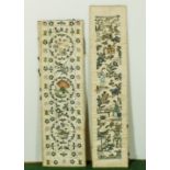 Two Chinese silk embroidered sleeve panels