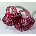 Two ruby glass baskets