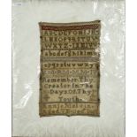 An unframed sampler Annie Melvin dated 1848