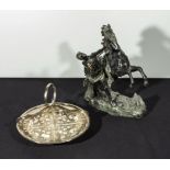 A spelter figure group and a hors d'oeuvres dish
