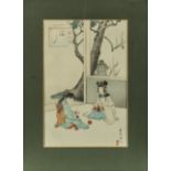 An unframed Japanese wood block coloured print by Miyagawa Shuntei-Tatig 1890-1905, signed