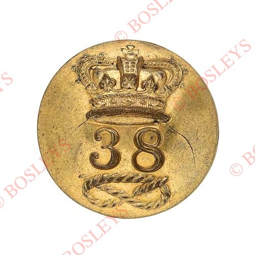 38th (1st Stafford) Regiment of Foot Victorian Officer's gilt closed-back coatee button. . A fine