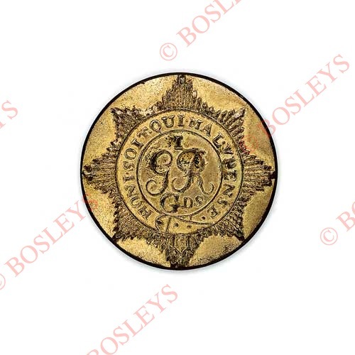 1st Regiment of Foot Guards George III late 18th century Officer's gilt flat-back coatee button..