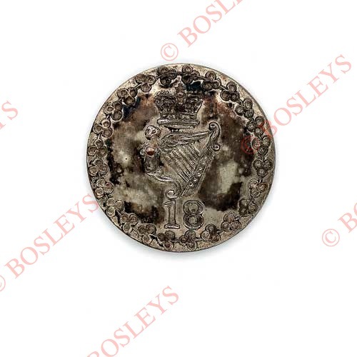 18th (Royal Irish) Regiment of Foot Georgian Officer's silver plated open-back coatee button.. A