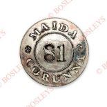 81st Foot (Loyal Lincoln Vols) Georgian Officer's silver plated open-back coatee button. . A fine