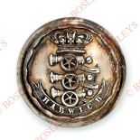 Harwich Volunteer Artillery Victorian Officer's silver plated tunic button.. A fine scarce example