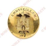 Irish. 27th (Inniskilling) Regiment of Foot Georgian Officer's gilt open-back coatee button. . A
