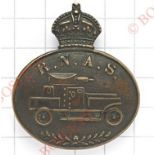 WWI Royal Naval Air Service RNAS Armoured Car Squadron badge.Scarce die-stamped bronze crowned