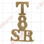 T / 8 / SR scarce Cameronians (Scottish Rifles) brass Scottish shoulder title circa 1908-21.Complete