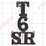T / 6 / SR scarce Cameronians (Scottish Rifles) brass Scottish shoulder title circa 1908-21.