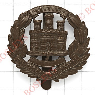 Wellingborough School JTC cap badge circa 1940-48.Scarce die-stamped bronzed example following the