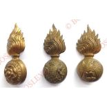 3 post 1881 brass fusilier fur cap grenades Royal Fusiliers QVC ... Royal Scots QVC ... Irish. All