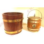 Wooden Biscuit Barrel Made from Timber of HMS Akbar. A decorative biscuit barrel with silver