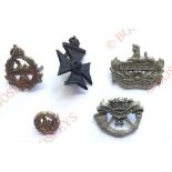 5 WW2 plastic economy Infantry cap badges. East Lancs (minor distortion) ... KRRC ...