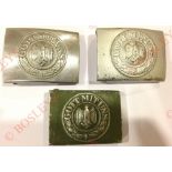 German Third Reich 3 x Army belt buckles A good stamped steel example with polished finish ...