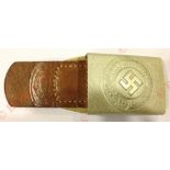 German Third Reich Police belt buckle. A fine aluminium pebbled example bearing ‘GB’ logo, and