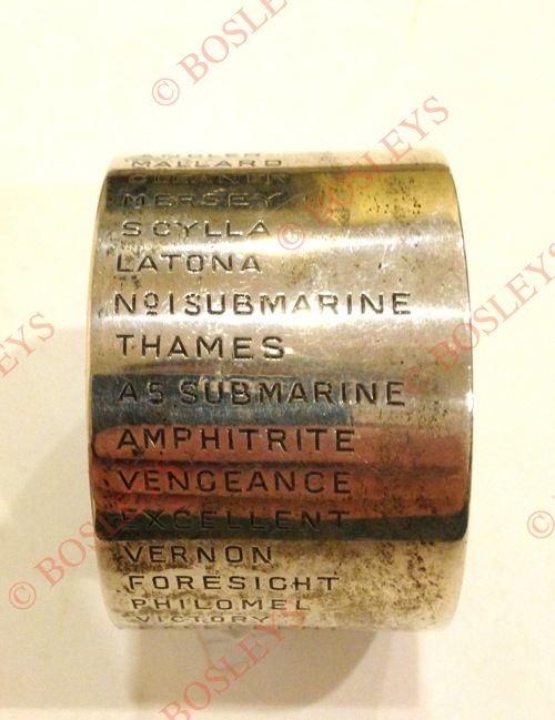Royal Navy Pioneer Submarine Captain’s Officer’s Silver Napkin Ring Engraved with his Ships etc. The
