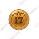17th (Leicestershire) Regiment of Foot Georgian Officer’s gilt open-back coatee button. A fine