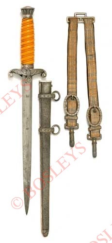 German Third Reich Army Officer’s dagger and straps by WKC, Solingen. A good example with light