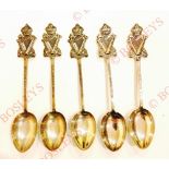 Irish 1st Bn Royal Ulster Rifles Five Chinese Silver Silver Teaspoons. A good set of five, depicting