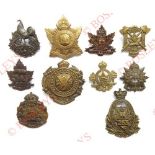 10 Canadian WW1 CEF cap badges. 108 ... 193 ... 213 (Geo Lees) ... 224 ... 226 ... 236 (Mis-