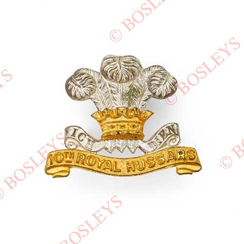 10th Royal Hussars Officer's silvered and gilt cap badge. A fine die-cast example by JR Gaunt,