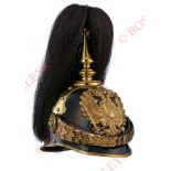 Austrian Officer’s Metal Pickelhaube. This example with a black japanned metal skull, mounted with