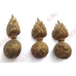 3 post 1881 brass fusilier fur cap grenades Lancashire ... Royal Scots QVC ... Welsh. All complete