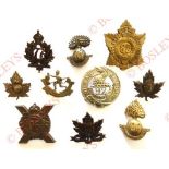 10 Canadian WW1 CEF cap badges. 77 ... 78 ... 85 (loops replaced) ... 88 ... 90 ... 92 ... 94 ... 96