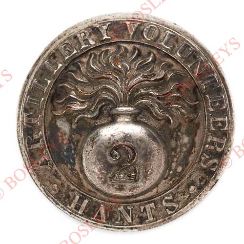 2nd Hampshire Artillery Volunteers Victorian Officer’s silver plated tunic button. A fine scarce