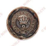 2nd Royal Jersey Militia Victorian Officer’s silver plated closed-back coatee button. A good