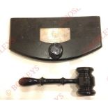 Royal Navy HMS Malcolm Wardroom Presentation Gavel and Base. This set comprising: an ebonized