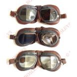 WW2 RAF MVIII Flying Goggles. Comprising: three pairs. The first pair fitted with tinted lenses
