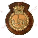 HMS Leander Bronze Ship’s Boat Badge. A good bronze example, bearing the ship’s badge, mounted