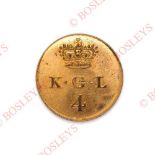 4th Line Battalion King’s German Legion George III Officer’s gilt flat-back coatee button. A fine