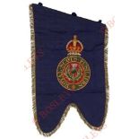 Royal Scots Fusiliers Pipe Banner A very fine and rare example, in dark blue silk edged with gold