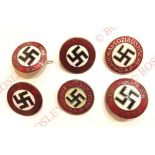 German Third Reich NSDAP Party Badges. Six assorted example, five are enamelled, one painted. All