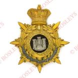 Badge. Devonshire Regiment Victorian Officer’s helmet plate circa 1881-1901. A good gilt universal