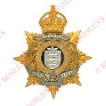 Badge. 2nd Royal Guernsey Militia Edwardian Officer’s helmet plate circa 1902-08 A scarce gilt