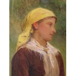 Charles Sillem Lidderdale, a framed and glazed watercolour, a portrait study of a young woman with a