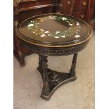 Victorian aesthetic style ebonized and gilded specimen table, the circular pietra dura hard stone