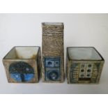 Two Troika pottery textured cube pots, artist initials for Alison Brigden and Louse Jenks, along